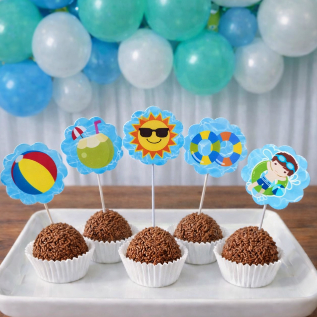 Topper de docinhos ou cupcake POOL PARTY MENINO E MENINA/tags POOL PARTY MENINO E MENINA