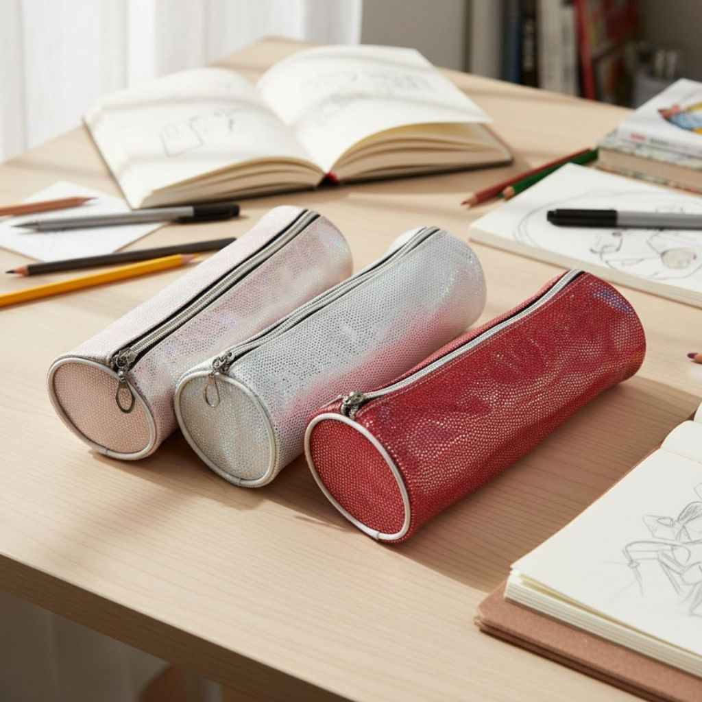 Estojo Metalizado Holográfico Menina Volta As Aulas Material Escolar Delicado Fofo Rosa