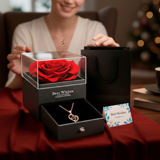 Rosa Eterna Preservada caixa de presente E Eu te amo em 100 idiomas Colar Feminino em Oferta na Shopee