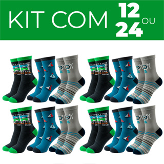 Kit 12 ou 24 Pares Meia Infantil Escolar Cano Alto Menino Menina Divertida Estampada Criança em Oferta na Shopee