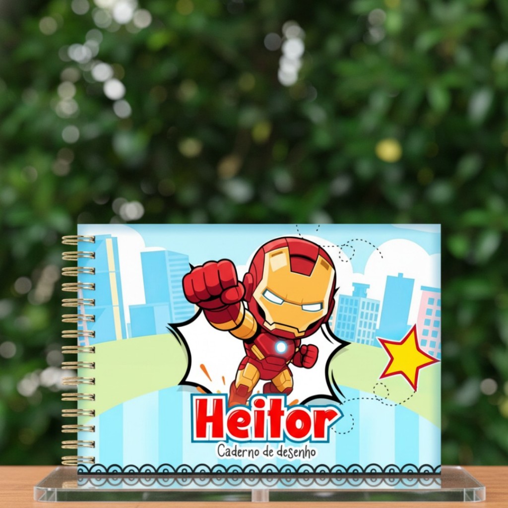 Caderno de Escola HEROIS com Nome Personalizado - Vários Modelos: Universitário, Brochura, desenho e garrafinha