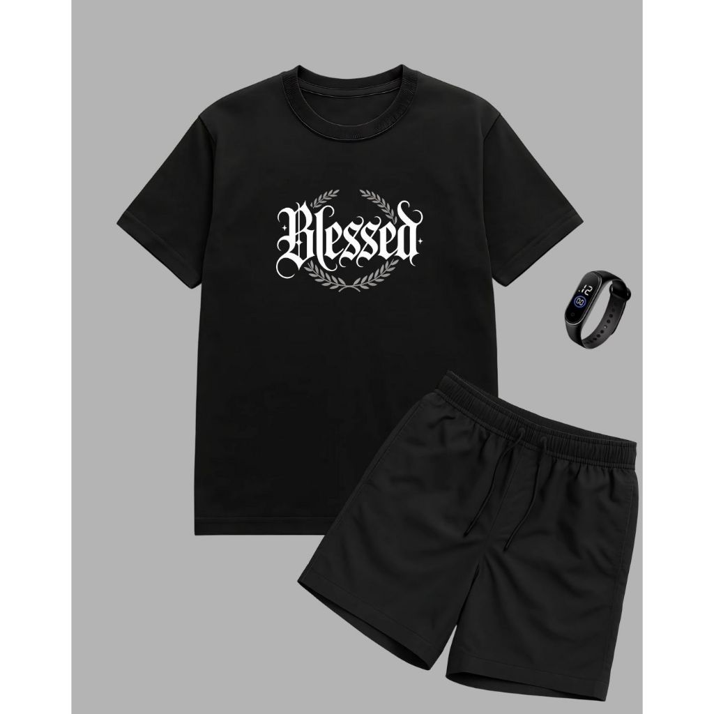 kit conjunto bermuda tectel e camiseta algodão 100% plus size tamanhos grandes G1 G2 G3 BLESSED MAIS RELOGIO DIGITAL