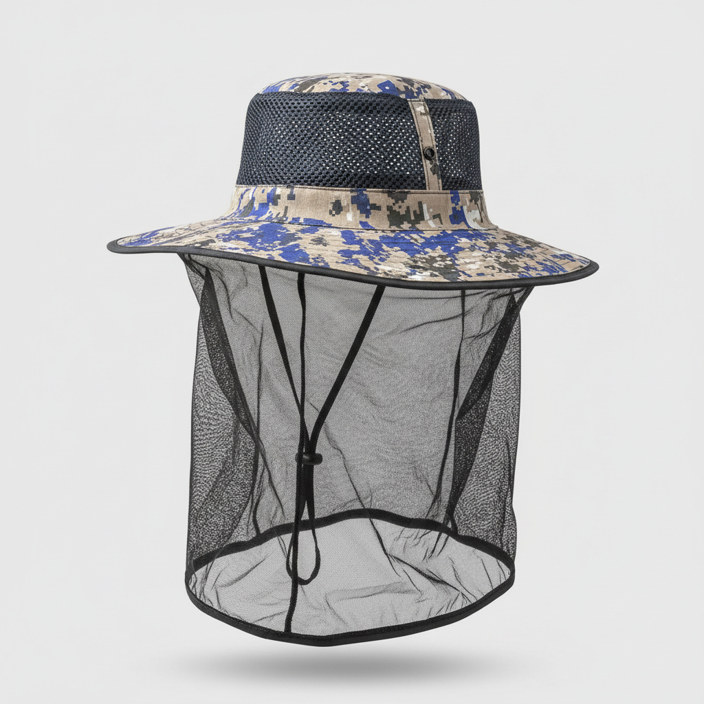 Chapéu Camuflado com Tela Mosquiteiro Proteção Contra Insetos para Pesca Camping Trilhas Aventura