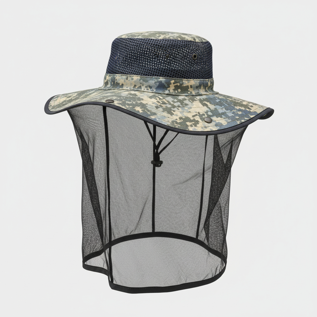 Chapéu Camuflado com Tela Mosquiteiro Anti Mosquito e Insetos Proteção Rosto Outdoor para Pesca Camping Trilha Aventura