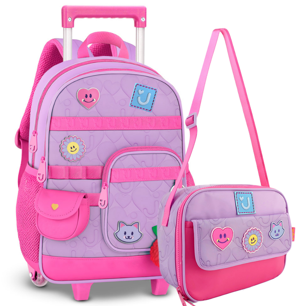 Kit Escolar Juju Teófilo Mochila Com Rodinhas + Lancheira Original Térmica Clio
