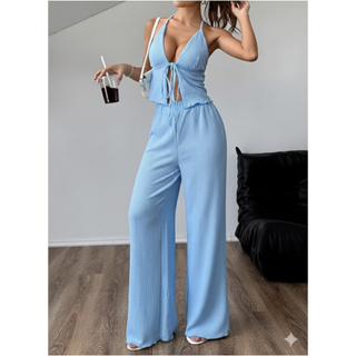 Conjunto Feminino Liz Calça Pantalona + Blusinha Top Amarração Look Versátil Moda Verão em Oferta na Shopee