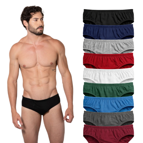 Cueca Slip Tradicional Elástico Embutido 100% Algodão, kit 3,6,9,12 Confortavel Plus Size Boa Barato