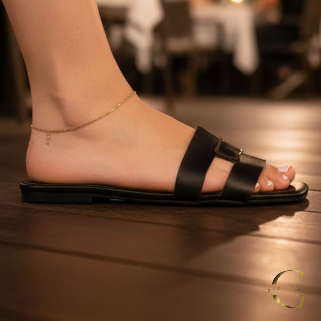 Rasteira Sandália H Confortável Elegante, Leve, Chique Em Couro Sintético Moderno 03 Moda Feminina