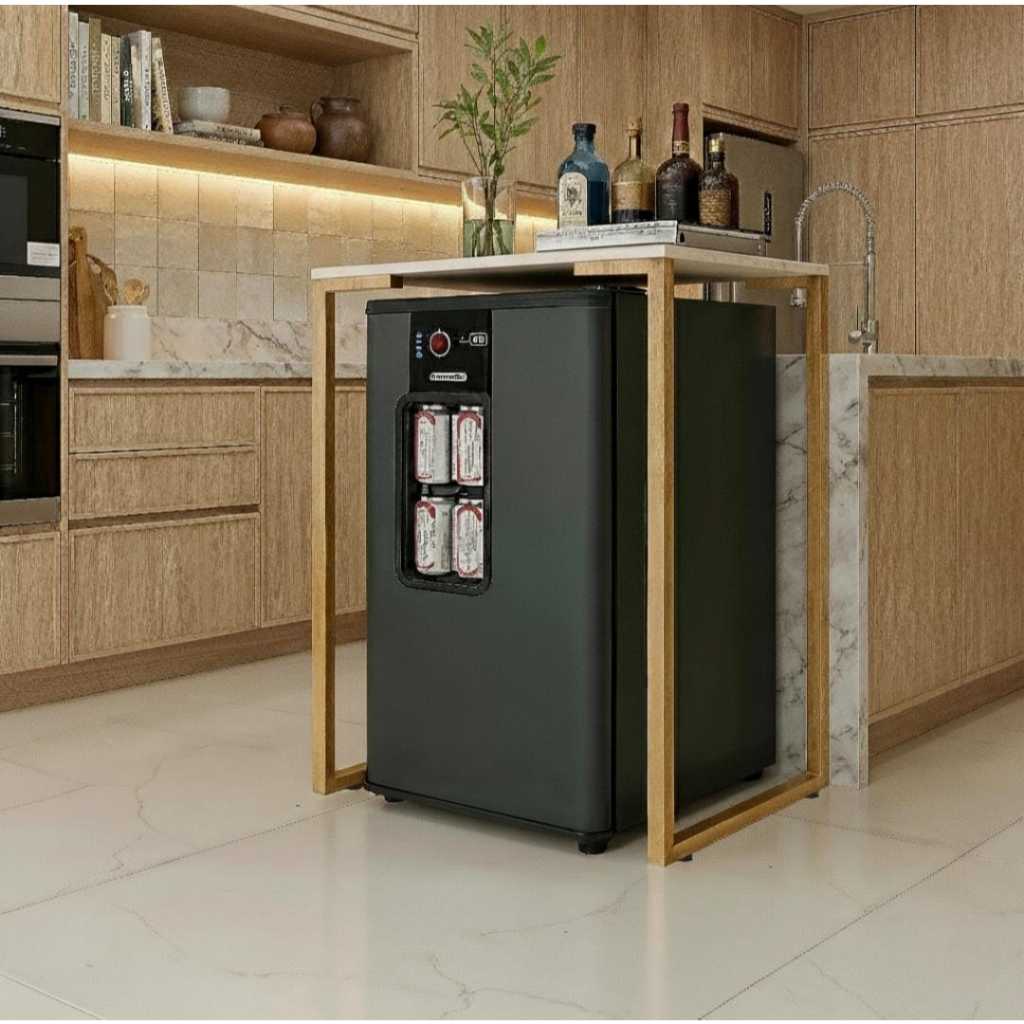 Aparador Bar Moderno com Nicho para Frigobar | Mesa Compacta para Sala e Área Gourmet Pés Dourado 68x45x76cm em Oferta na Shopee