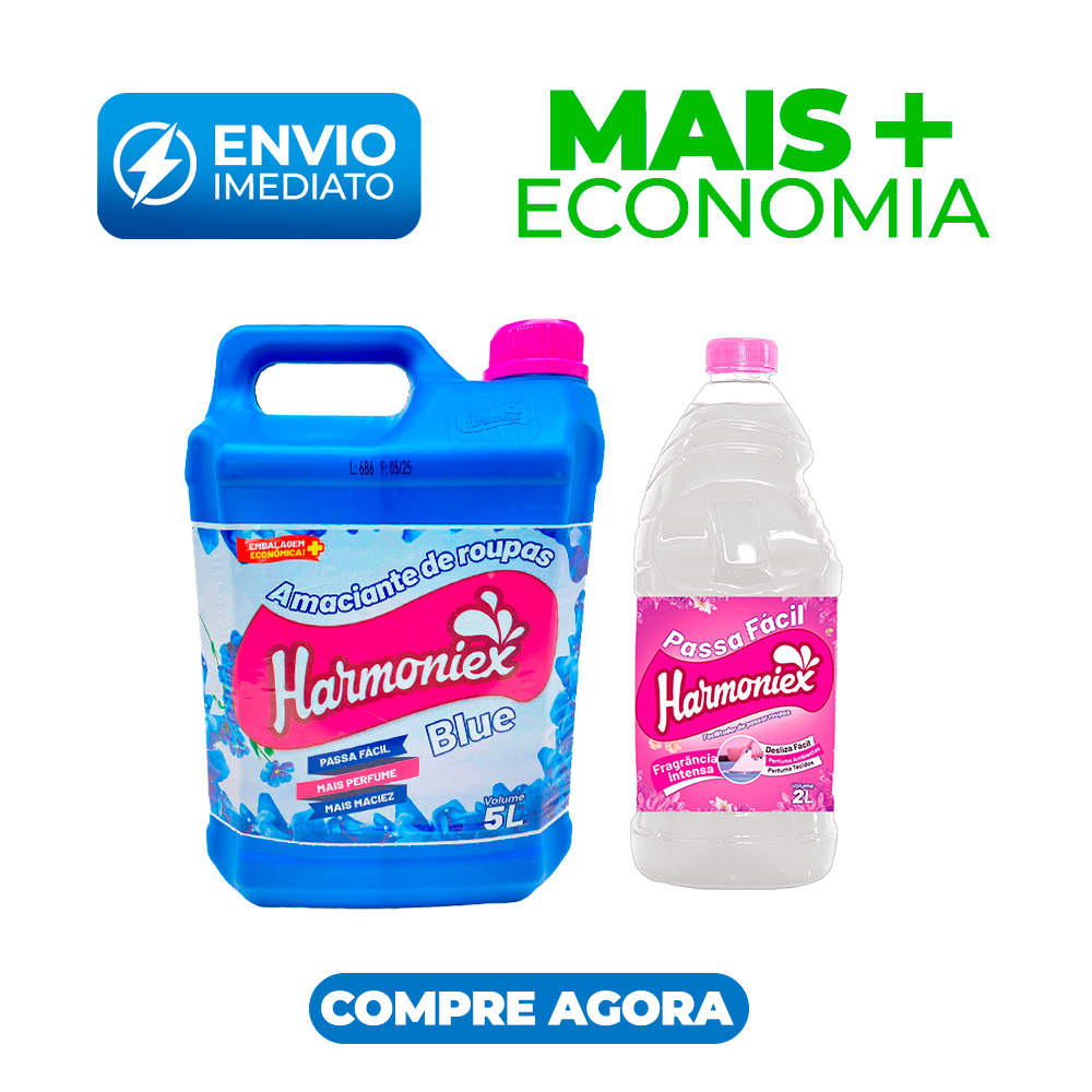Kit Lavanderia Amaciante 5L e Passa fácil 2L Harmoniex | Perfume e Roupas Macias