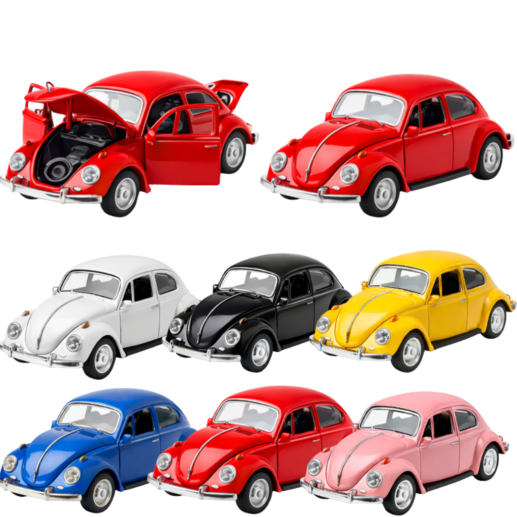 Kit até 4 Miniatura Fusquinha Carrinho De Ferro Fusca Fricção Abre Porta 1/32