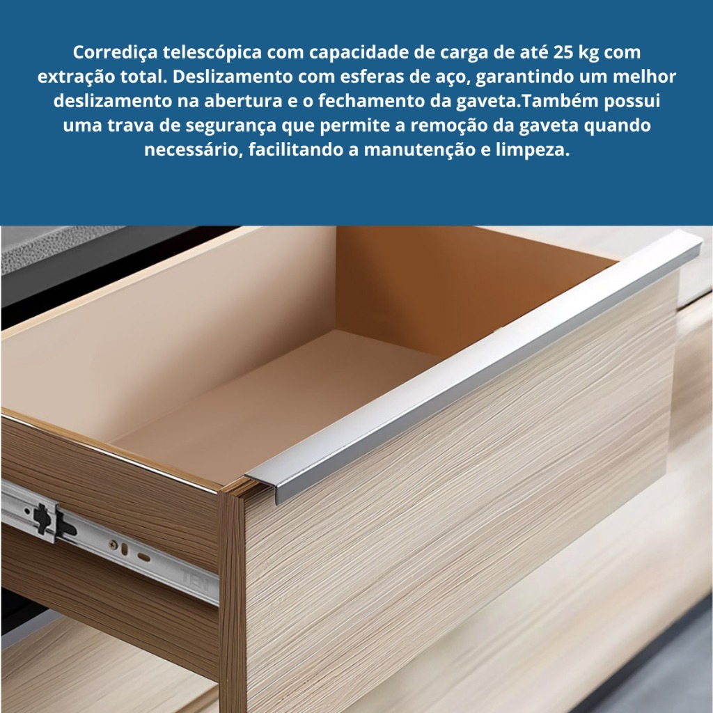 Kit 4 Corrediças Telescópicas Para Gaveta Trilho Light 30cm (300mm) a 45cm (450mm) Com Trava — imagem 2 de 2