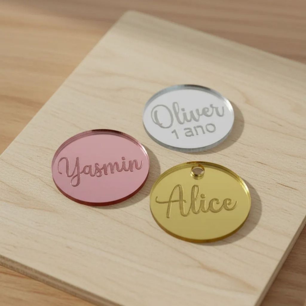 Kit 50 Tags etiqueta acrílico espelhado 2 cm em Oferta na Shopee