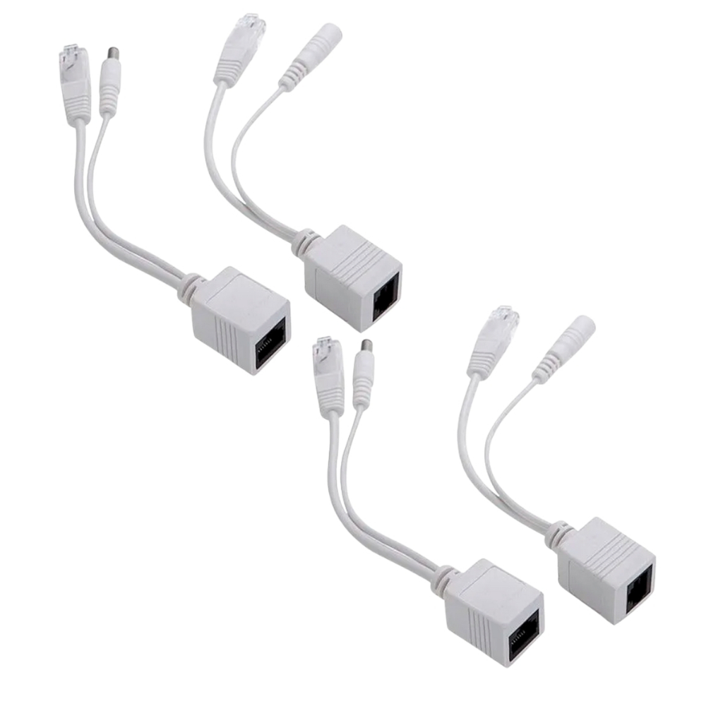 2 Pares Cabo Adaptador Injetor Poe Rj45 Macho E Fêmea 16cm Câmera IP 30 Metros