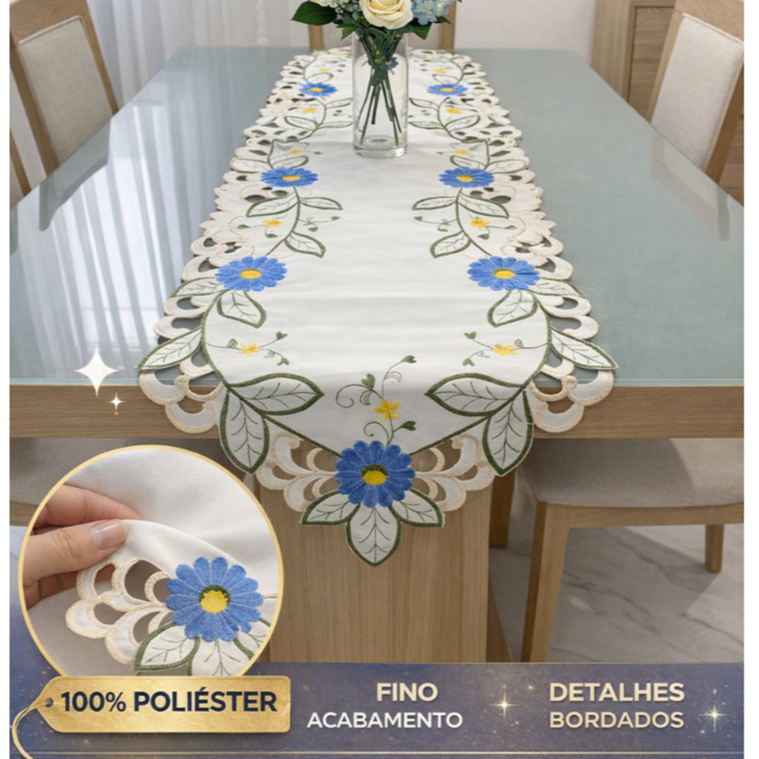 Caminho de mesa Bordado Floral Trilho de Mesa 40x150 Importado em Oferta na Shopee