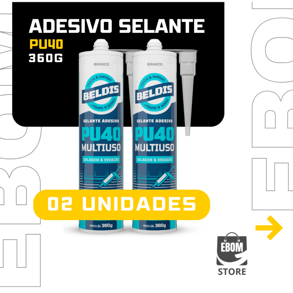 kit com 02 Tubos Beldis Selante PU40 Branco, Cinza, Preto - Resistente a UV e Aplicação Fácil