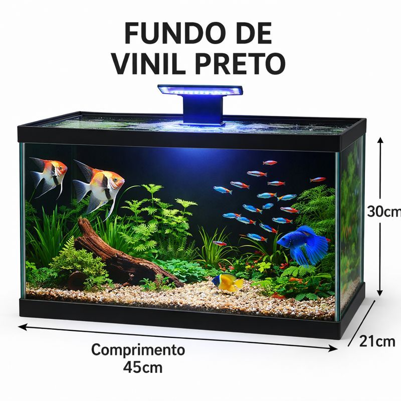 Aquário 28 Litros Vidro 3mm 45x21x30cm com Fundo Preto Vinil | Acabamento Premium em Oferta na Shopee