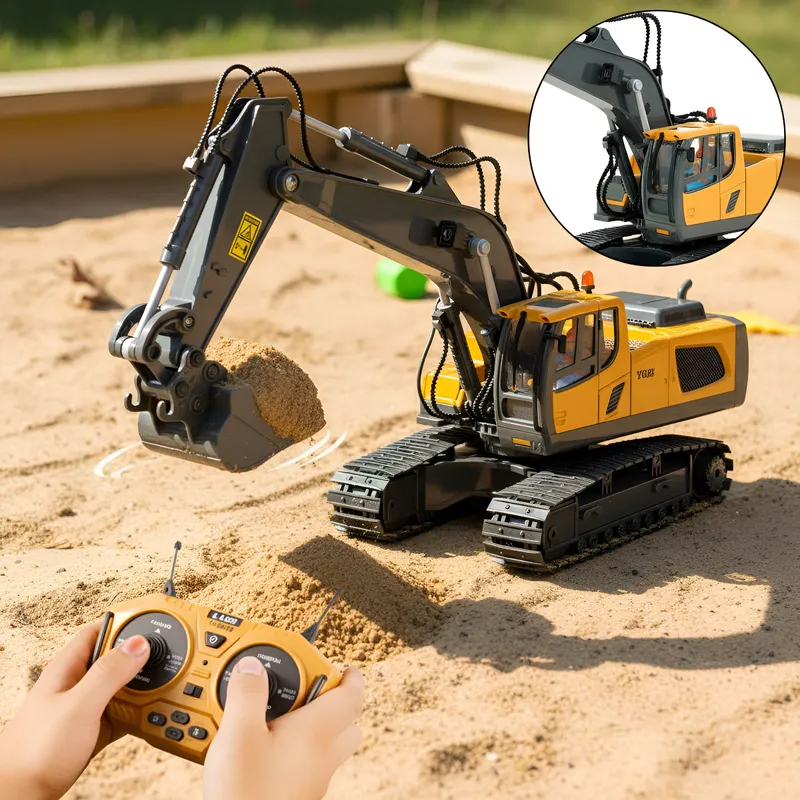 Carrinho Retroescavadeira Controle Remoto Recarregável 9 Funções Elétrica Premium Brinquedo Guedes