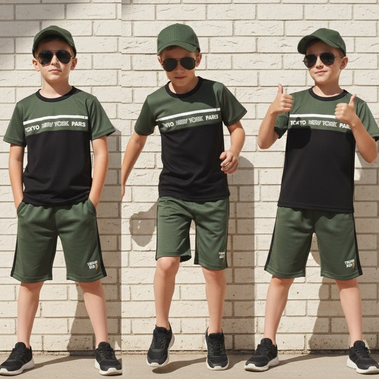 Conjunto Infantil Estiloso Infanto Juvenil Menino Verão  2026 Camisa e Bermuda 1 a 14 anos Top