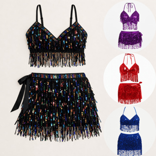 Conjunto Top e Saia de Paetê Lantejoula Carnaval Bloquinho Fantasia Brilho Dança Festa Brilhante em Oferta na Shopee