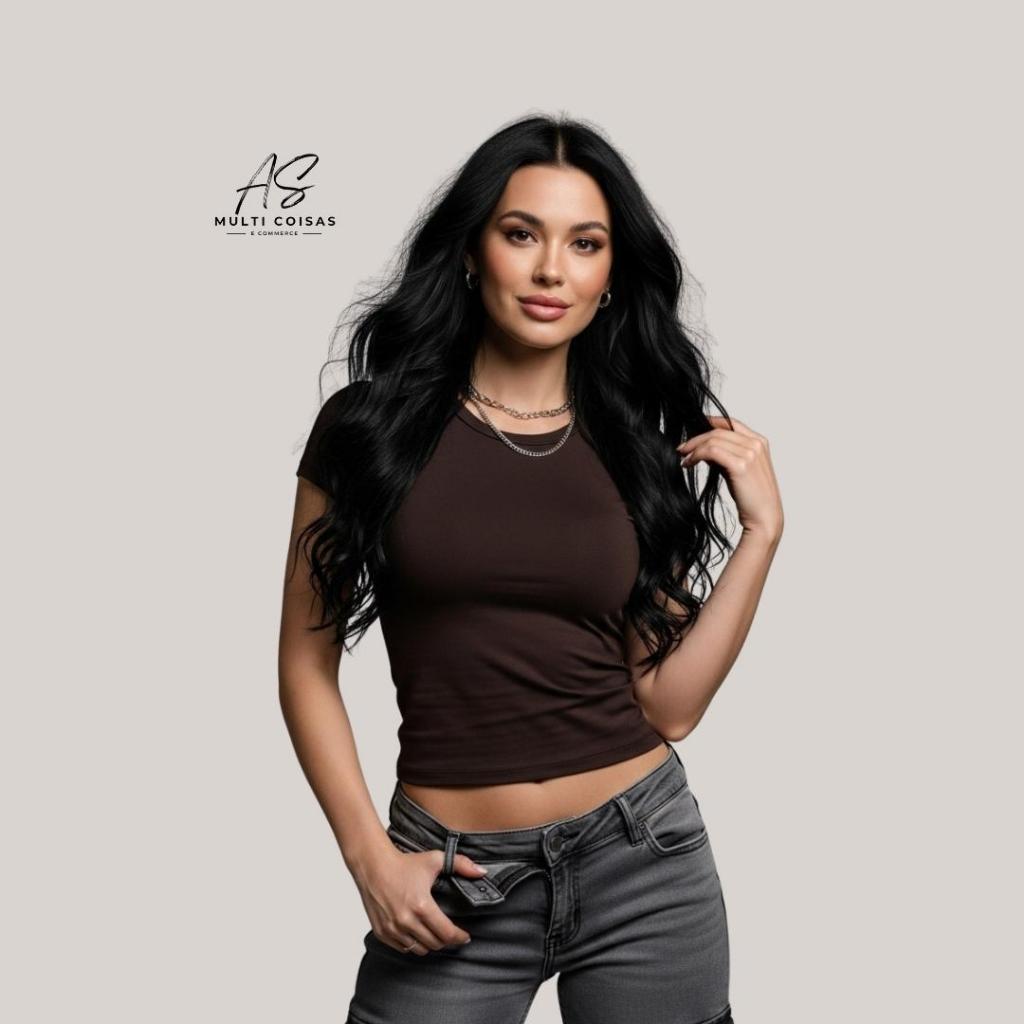 Kit 1 Blusinha Baby Tee - Cropped Feminina Casual Justa Casual Tecido Suplex Confortável