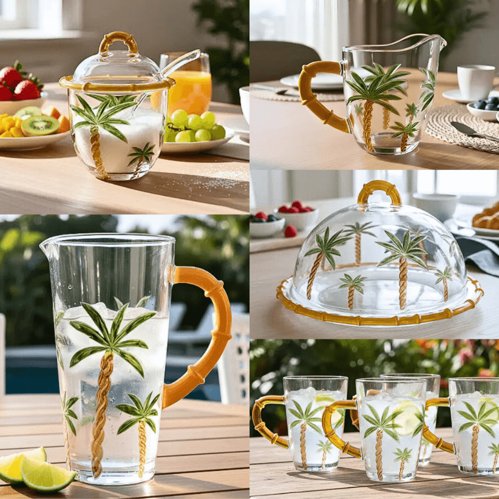 🔥 _DECORE SUA MESA COM CHARME E ELEGÂNCIA! 🍷🌴_  
_Taças e Acessórios de Vidro Palmeira Coqueiro_  
✅ Design sofisticado que encanta seus convidados  
✅ Ideal para servir água, vinho e mais!  
✅ Alta qualidade em vidro para um toque especial  

📊 Avaliado 