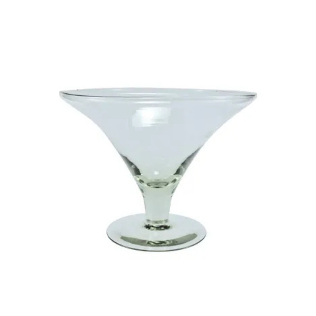 TAÇA DE VIDRO COM PÉ BAIXO PARA DECORAÇÃO 2,5L 20X28CM BOMBONIERE DE VIDRO VASO DE VIDRO