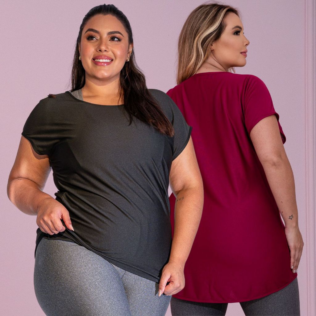 Kit 2 Blusas Camisetas Básicas Feminina Plus Size Dry Fit Secagem Rápida Academia Caminhada Promoção