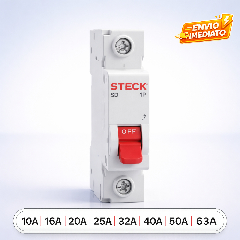 Disjuntor Steck Unipolar Din Curva C 10A 16A 20A 25A 32A 40A 50A 63A Original NF Residencial