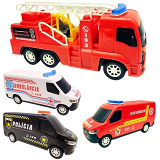 Kit 4 Carros De Resgate Caminhão Bombeiro Furgão Policia Ambulância Bombeiro Brinquedo Atacado em Oferta na Shopee