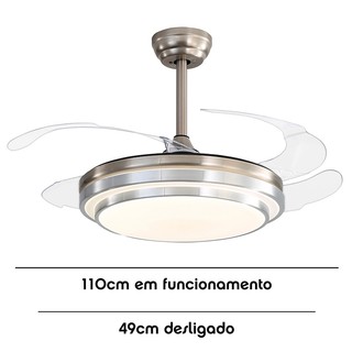 Ventilador Com Luminária De Teto Pedente 4 Pás Com Controle Remoto 110V-220V LED Retrateis Ultra Silencioso Moderno