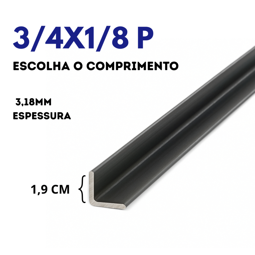Cantoneira de Ferro 3/4 x 1/8P (1,9CM x 3,18MM) Escolha o Comprimento - Perfil L Abas Iguais em Oferta na Shopee