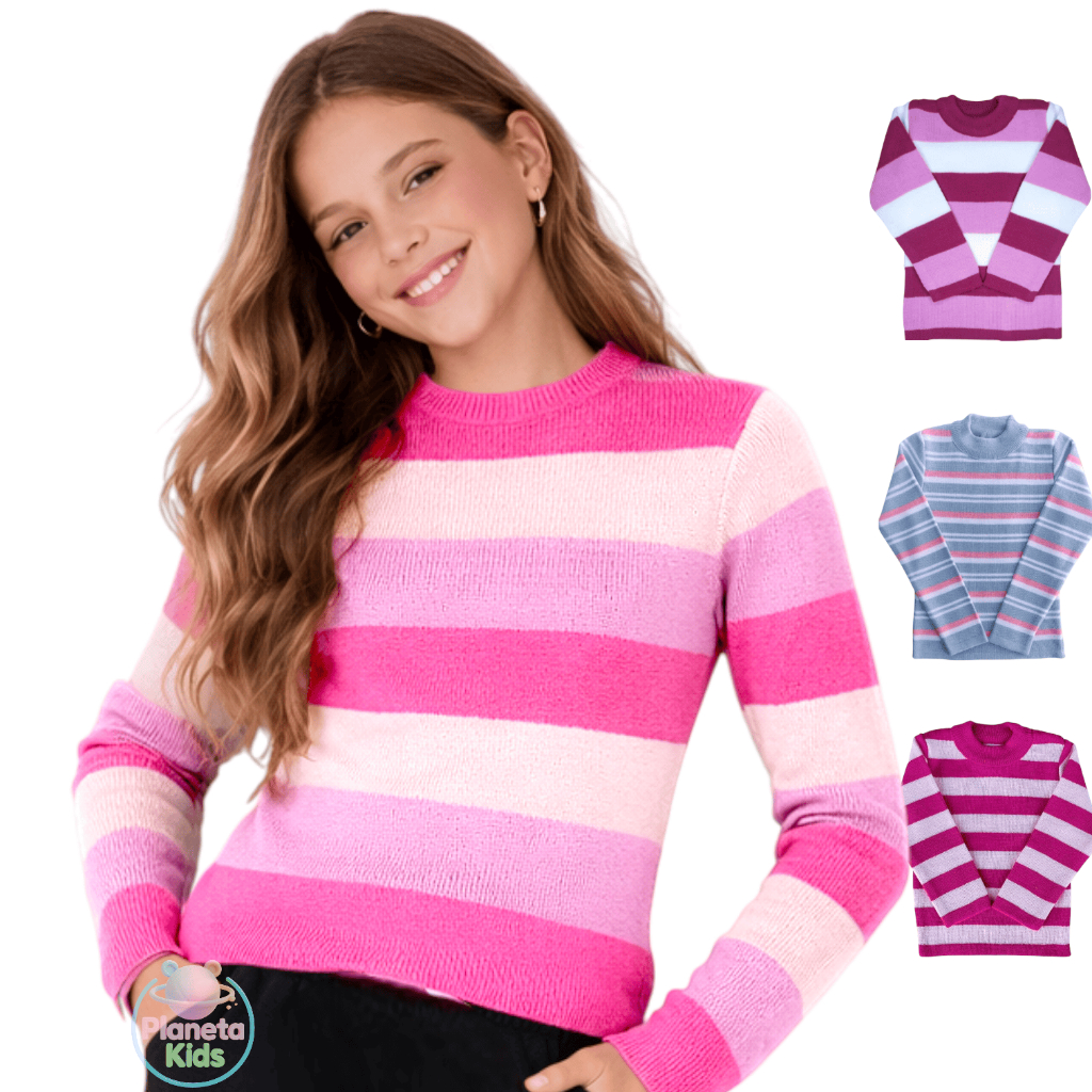 Kit 2 Blusas de Tricot Lã Infantil Juvenil Feminina Inverno Tamanhos 2 a 16 em Oferta na Shopee