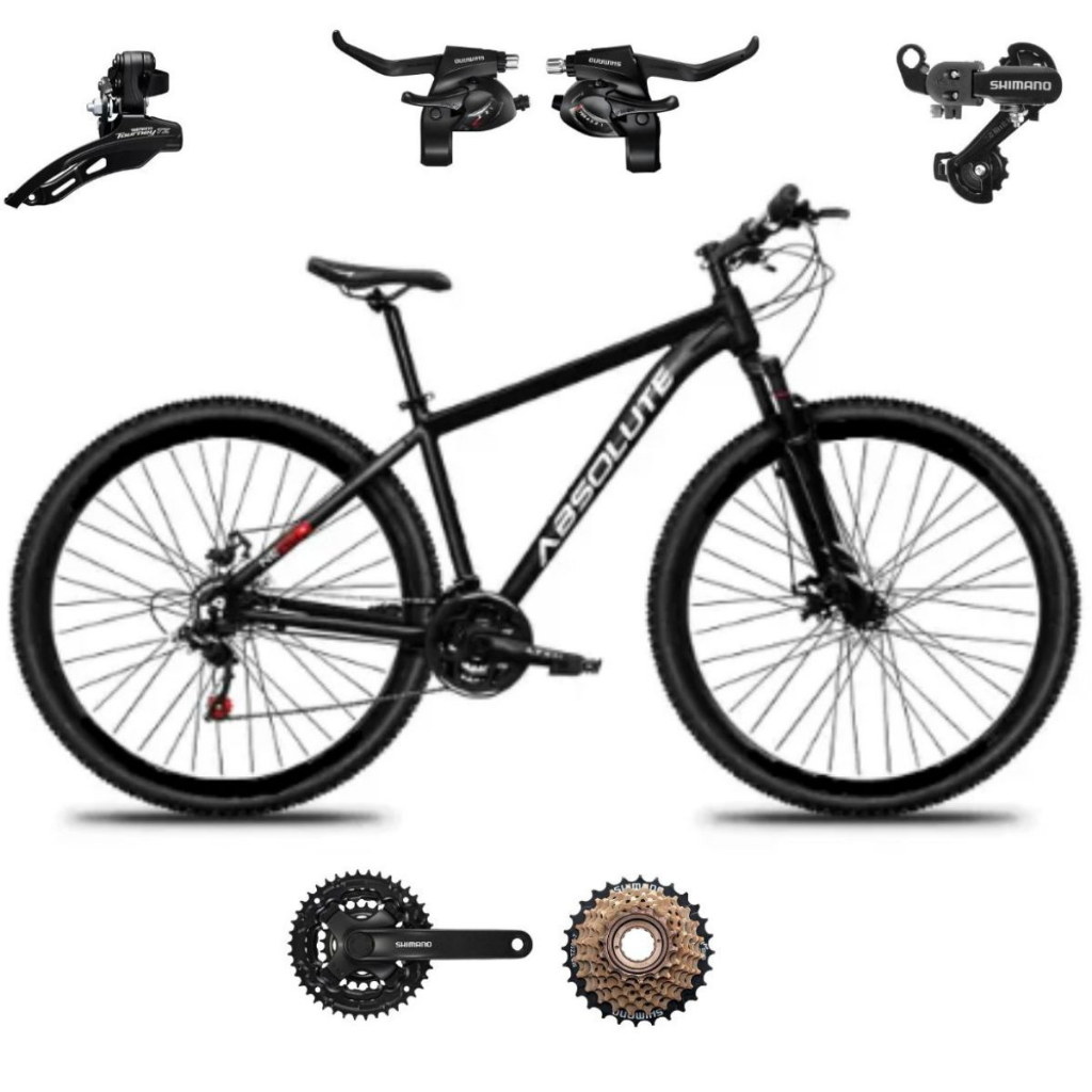 Bicicleta Absolute Nero 5 A-29 Trocador Cambios Pedivela Shimano Freio à Disco 21 Velocidades