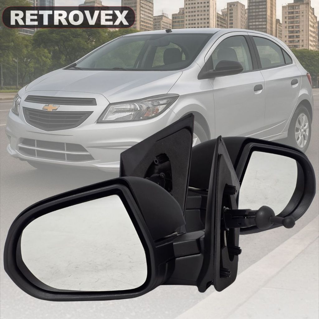 Par Kit Retrovisor Lateral Onix Joy Prisma Regulagem Controle Manual 2012 2013 2014 2015 2016 2017