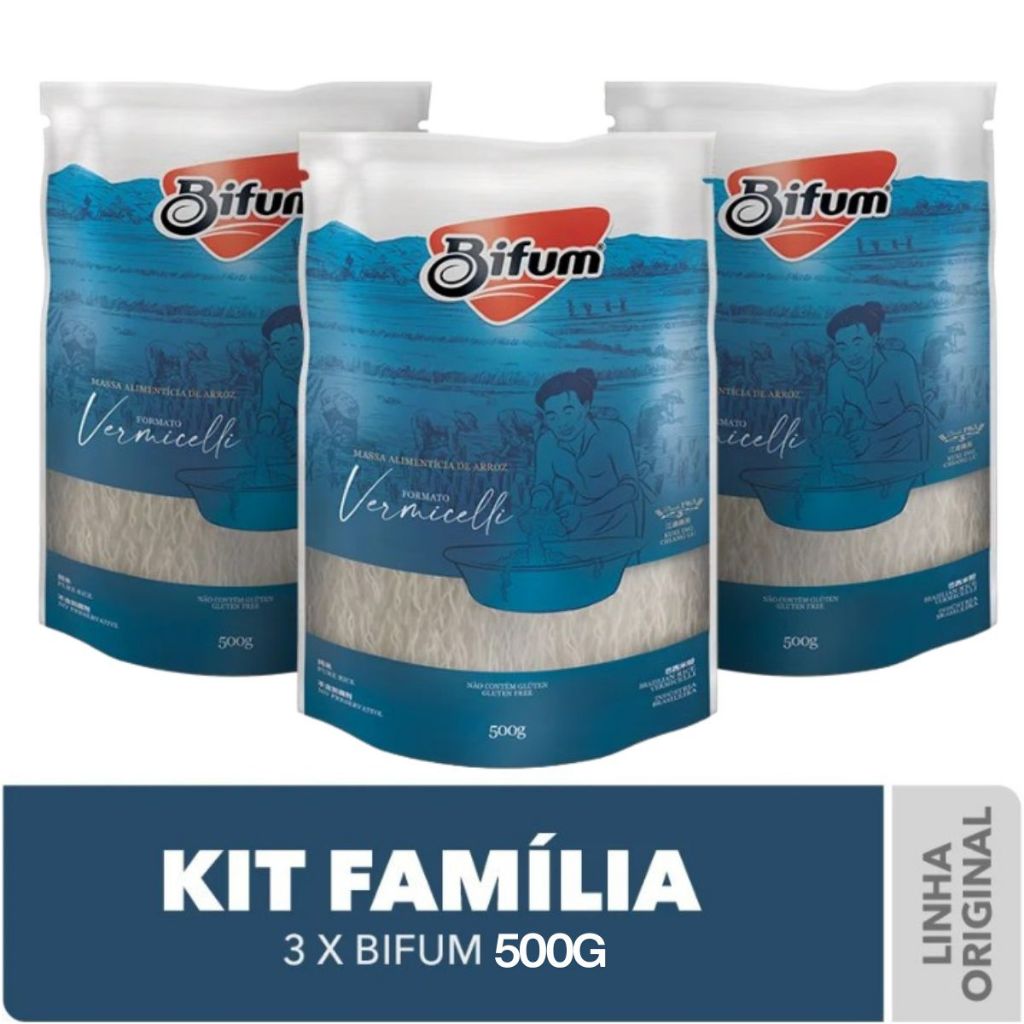 Macarrão de Arroz Bifum Massa Sem Glúten Kit com 3 Unidades de 500g Sem Conservantes em Oferta na Shopee