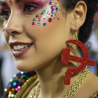 Brinco Carnaval Foice e Martelo Glitter - Brinco Comunista
