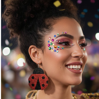Brinco Joaninha de Glitter - Acessório Fantasia Carnaval e Festa