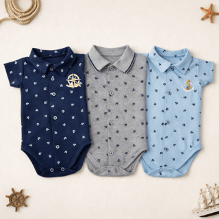 Body Bebê Menino Marinheiro Bordado Algodão Fresco Mesversário Polo Náutico em Oferta na Shopee