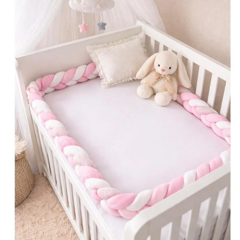 Protetor Trança De Berço E Cama Infantil Trança 4,00 M Rosa Liso