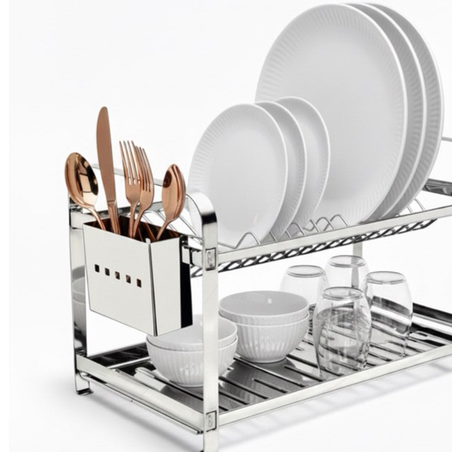 Escorredor de Pratos Inox Reforçado 16 Pratos com Porta Talheres Premium Cozinha Organização