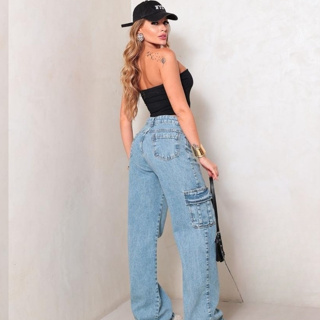 Calça Jeans Cargo Feminina Confortável Casual Versátil Tendência Elegante Moderna Festas Blogueira em Oferta na Shopee