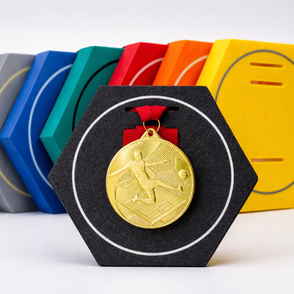 Kit 2, 4 ou 6 Suporte Porta Medalhas Hexagonal Esportiva Decorativo Para Parede Sem Furar Dupla Face