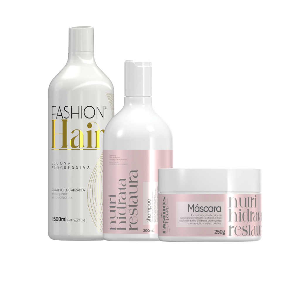 Progressiva Fashion Hair 500ml e Kit Prolongador de Liso Pós Progressiva Linha Gold 550ml em Oferta na Shopee