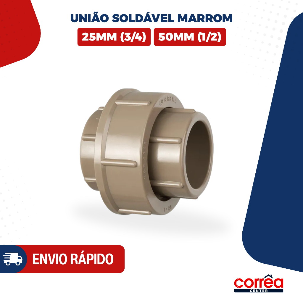 União Soldável PVC Marrom – 3/4 (25mm) ou 1 1/2 (50mm)
