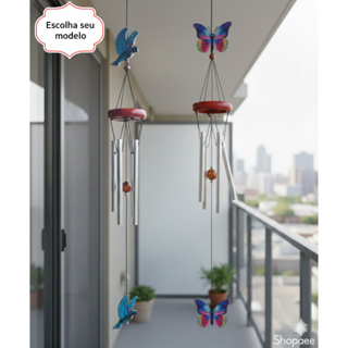 Mensageiro Sino dos Ventos Borboleta Pássaro Azul Fen Shui Som relaxante Enfeite Porta em Oferta na Shopee
