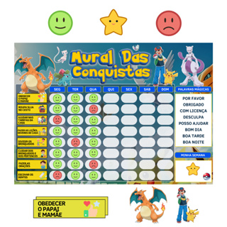 Mural das Conquistas Infantil Pokémon Para Motivação, Incentivo Diário e Educação Comportamental em Oferta na Shopee