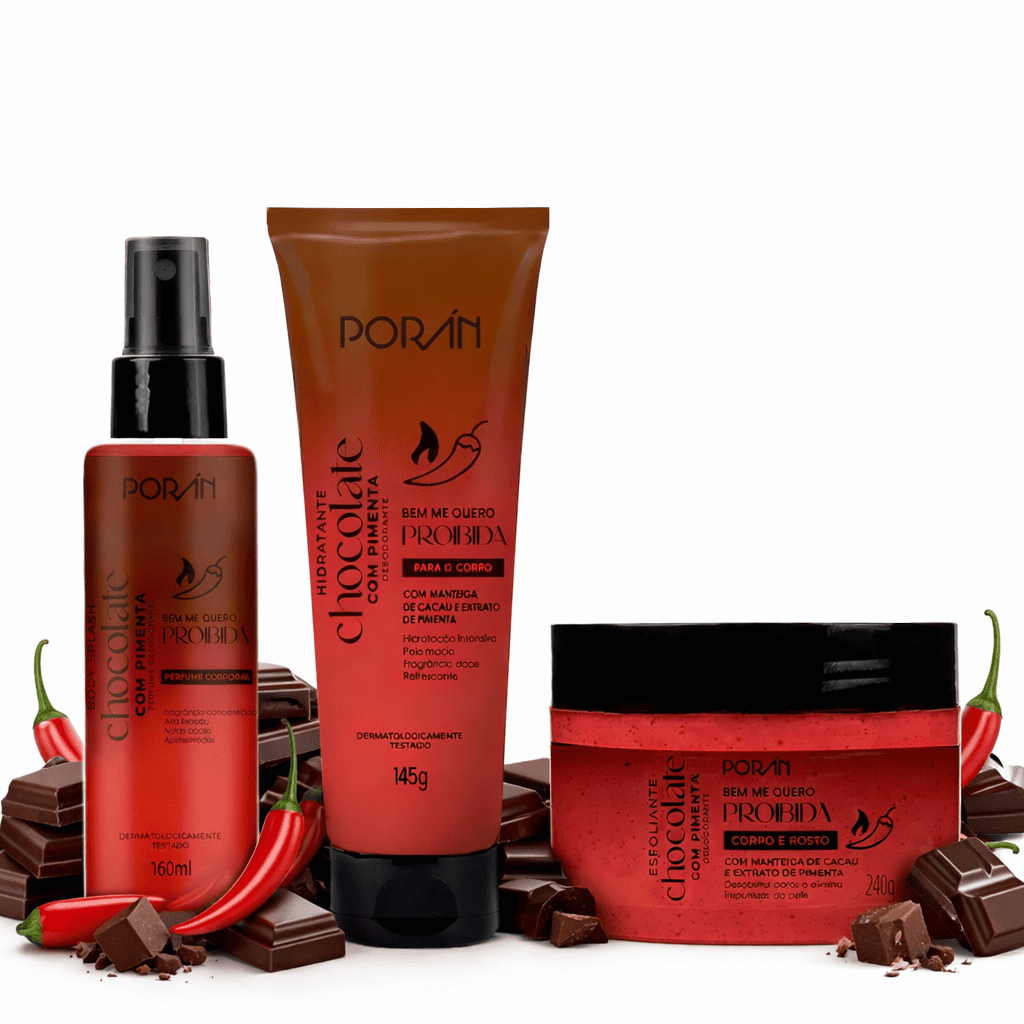 Kit Banho Hidratante Esfoliante Body Splash Chocolate com Pimenta Porán em Oferta na Shopee