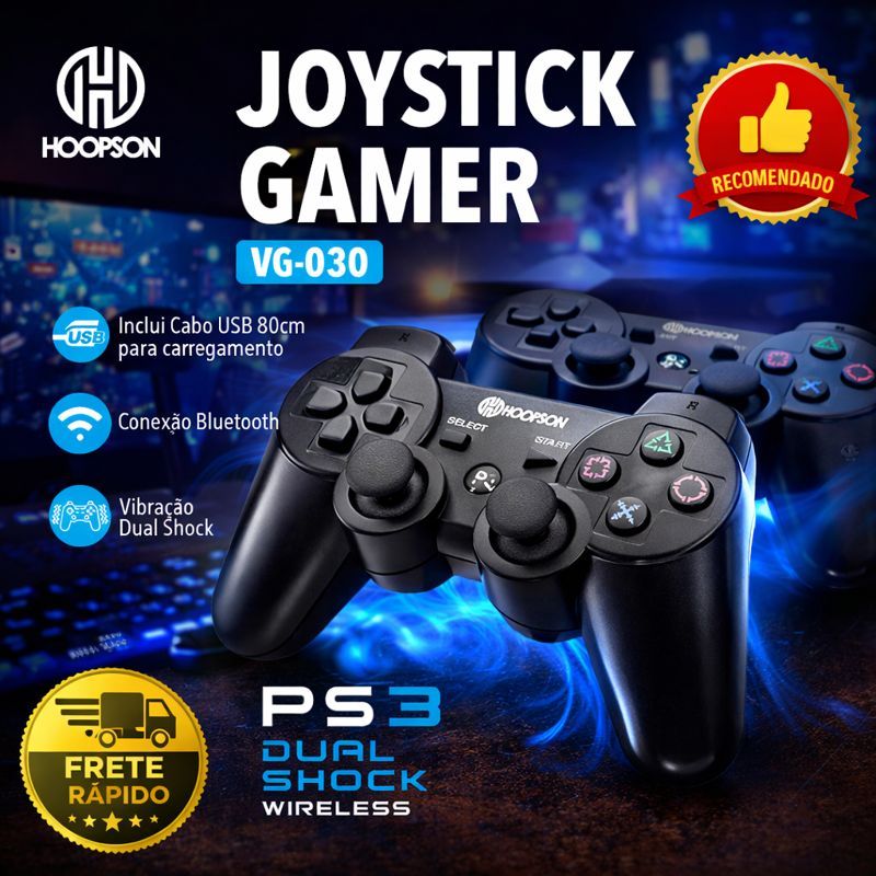 Controle Sem Fio Bluetooth para PS3 Compatível Hoopson Original com Vibração DualShock em Oferta na Shopee