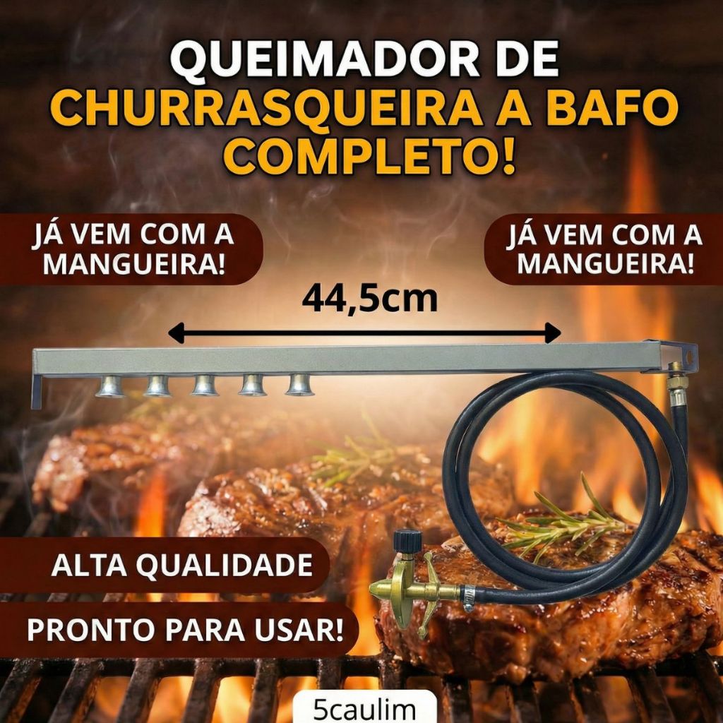 Kit de Queimador Gás Uso em Churrasqueiras e Fornos de Pizza 3 Tamanhos Bafo Alto